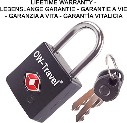 OW-Travel Candado con Llave TSA. Cerraduras para maletas. Candado para Taquilla. Candados para mochilas y maletas. Candado Taquilla Gimnasio. TSA candado seguridad equipaje con Llaves Negro 2