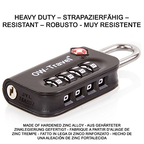 OW-Travel Candado Maleta TSA Anti Robo. Candado numerico 4 Digitos. Candado Combinacion Taquilla. Candados para Mochilas y Maletas. Candado Taquilla Gimnasio. TSA Candado Seguridad Equipaje Negro 3