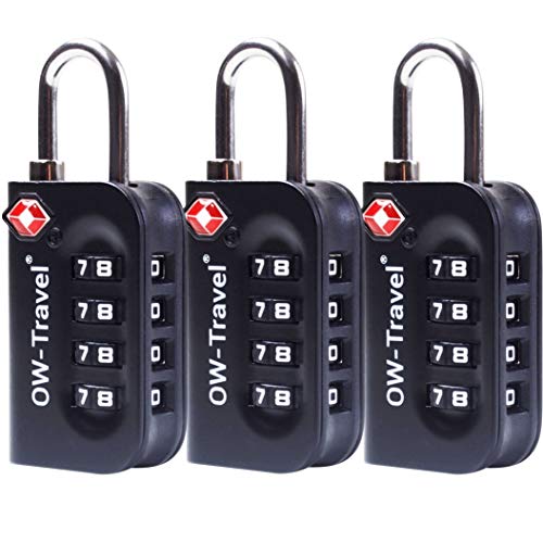 OW-Travel Candado Maleta TSA Anti Robo. Candado numerico 4 Digitos. Candado Combinacion Taquilla. Candados para Mochilas y Maletas. Candado Taquilla Gimnasio. TSA Candado Seguridad Equipaje Negro 3