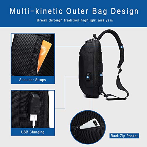 OZUKO Casual Sling Bag, Mochila de Hombro Bolsas de Hombro Impermeable Crossbody Bolsa Sling Pecho Bolsas, Hombres Sport Fitness Chest Bag con Puerto de Carga USB (Negro)