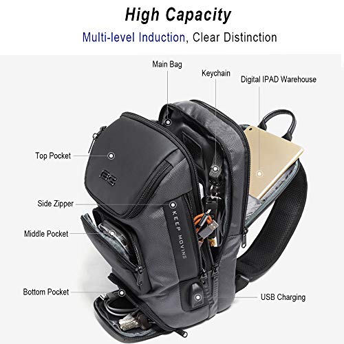 OZUKO Sling Bag Crossbody Bolsos Bandolera Hombre, Bolsa Antirobo de Hombro Bandoleras Cruzada con USB Bolsa de Mochila Sling Bag para Negocio Ciclismo Viaje (Negro 1)