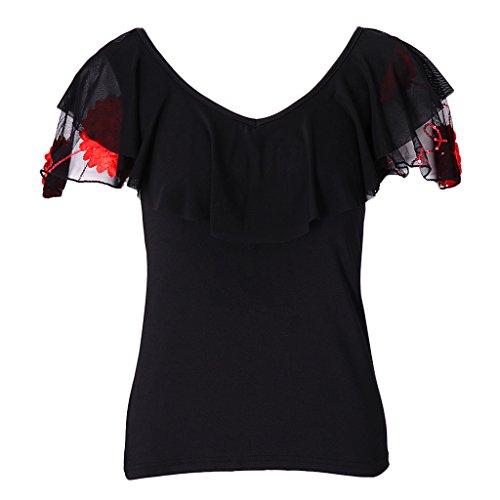 P Prettyia Camiseta de Baila Flamenco Complementos Moderno Cómodo Suave - Rojo, L