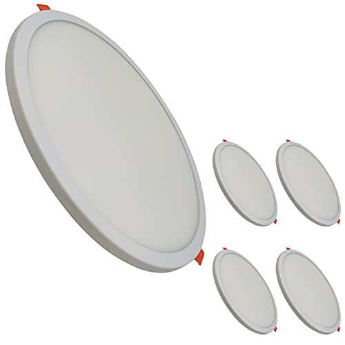 Pack 5x Panel Led Redondo Plano, 20 W, Corte Ajustable (50-180 mm). Blanco frio 6500K. 1800 Lumenes reales. Driver incluido.