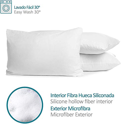 Pack de 1/2/4 Almohadas Indeformables, de Fibra Hueca de Alta Recuperacion, Antialérgicas, Lavables. Tela Exterior súper Suave al Tacto. Higiene Garantizada. (1, 135_x_40_cm)