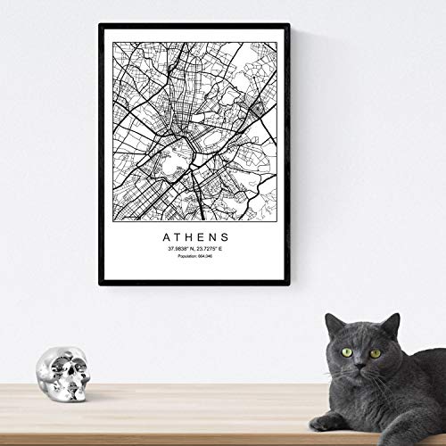 Pack de posters de paises y monumentos. Atenas mapa de la ciudad, monumento Acropolis y mapa Grecia. Tamaño A4