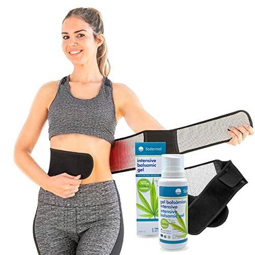 PACK Faja Lumbar para Hombre y Mujer + Gel Relajante Muscular / Para Dolores de Espalda asociados al Trabajo , Lumbago, Hernia Discal, dorsal / Fajas térmica para el dolor en lumbares