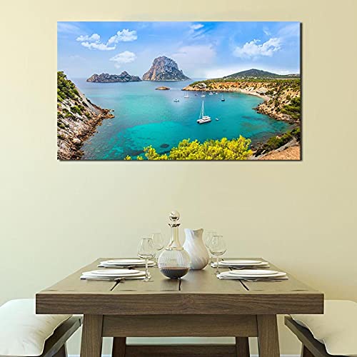 Paisaje sobre Lienzo,isla de Ibiza Impresión de cuadro de paisaje en lienzo,Cuadro de arte de pared de lienzo 80x135cm(32x54in) Sin marco