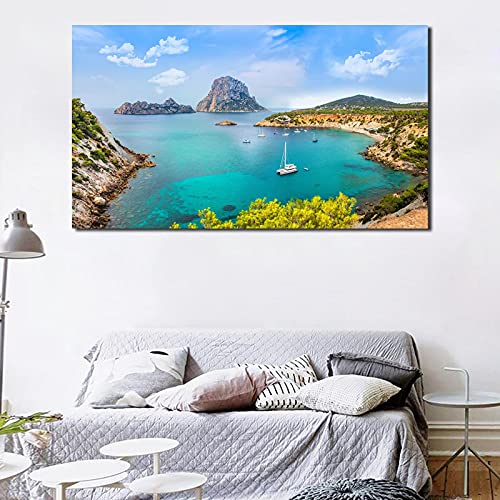 Paisaje sobre Lienzo,isla de Ibiza Impresión de cuadro de paisaje en lienzo,Cuadro de arte de pared de lienzo 80x135cm(32x54in) Sin marco