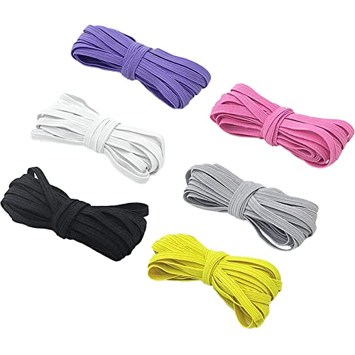 Pamtns Multicolor Banda Elástica Plana 6mm Goma Elastica Costura Cordón Elástico de Colores Cinta Elastica Costura Elastico Costura Flexible Cinta ​Elástica Costura Cinta Elastica 6Colorix5M