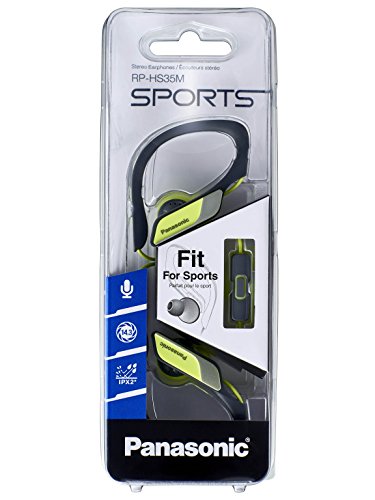 Panasonic RP-HS35ME-Y - Auriculares Deportivos (Impermeable, Uso Cómodo y Ultraligero, Micrófono, Cancelación de Ruido, Deporte para iPhone y Android) Color Amarillo