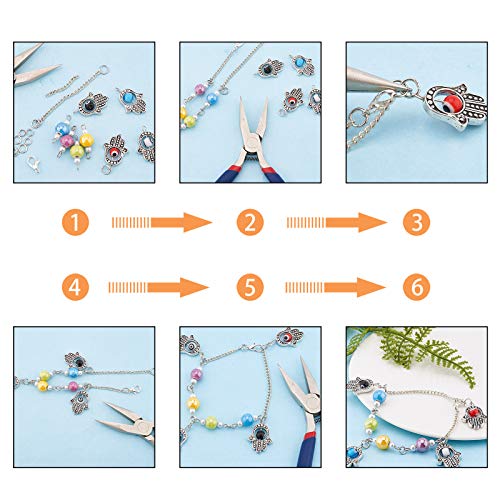 PandaHall 50 abalorios de plata envejecida con 10 cuentas de color de ojo maligno con símbolo de la mano de Fátima, cuentas de mano para hacer joyas y collares de bricolaje