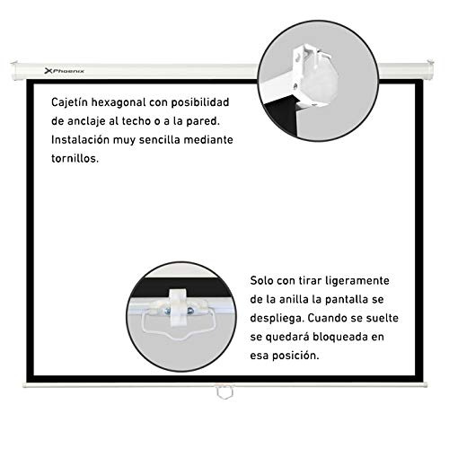 Pantalla de proyección Phoenix Technologies Manual Plegable 80" Formatos 1:1, 4:3, 16:9 de Techo y Pared (1.44 x 1.44m)