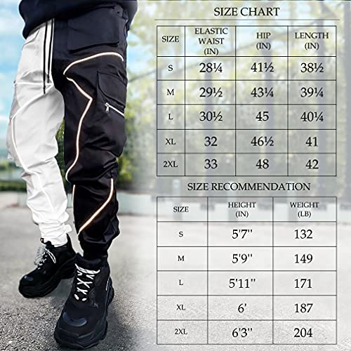 Pantalones cargo para hombre, Hip Hop Techwear Harem Pant Jogger Pantalones deportivos con bolsillos Jogging Punk, Negro/Blanco, XX-Large