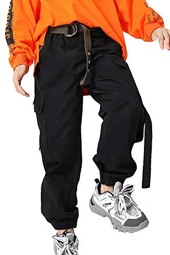 Pantalones Cargo para niños,Pantalones de chándal de Baile Hip Hop Callejero para niño y niña(Negro,11-12 años/160)