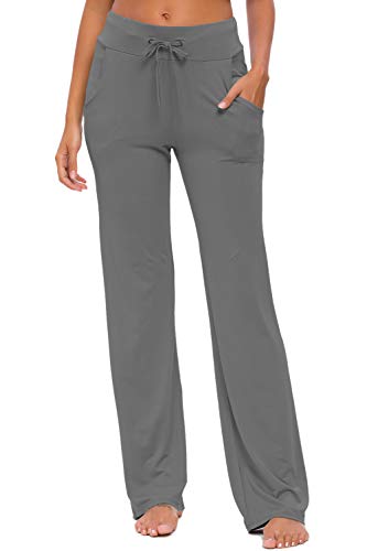 Pantalones De Yoga para Mujer con Bolsillos Cordón De Pierna Ancha Salón Recto Suelto Pantalones De Entrenamiento De Entrenamiento Pantalones De Chándal Casuales Activos (Gris Oscuro, 2XL)