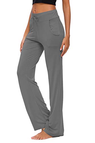 Pantalones De Yoga para Mujer con Bolsillos Cordón De Pierna Ancha Salón Recto Suelto Pantalones De Entrenamiento De Entrenamiento Pantalones De Chándal Casuales Activos (Gris Oscuro, 2XL)