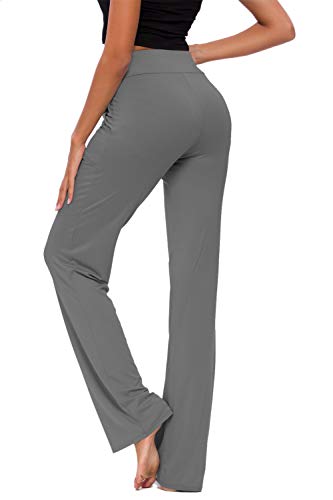 Pantalones De Yoga para Mujer con Bolsillos Cordón De Pierna Ancha Salón Recto Suelto Pantalones De Entrenamiento De Entrenamiento Pantalones De Chándal Casuales Activos (Gris Oscuro, 2XL)