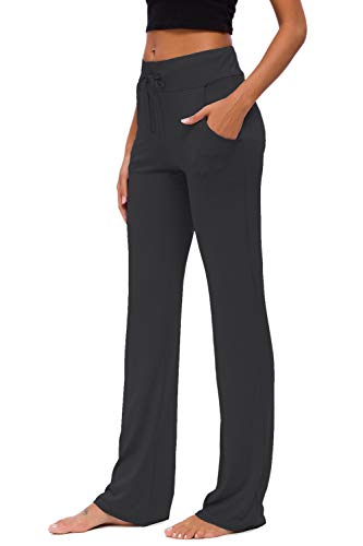 Pantalones De Yoga para Mujer con Bolsillos Cordón De Pierna Ancha Salón Recto Suelto Pantalones De Entrenamiento De Entrenamiento Pantalones De Chándal Casuales Activos (Negro, M)