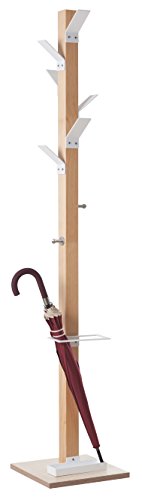 Paperflow easyCloth Plus Perchero Moderno y Soporte para Paraguas, Madera, Ganchos Blancos, Rack & Umbrella Stand