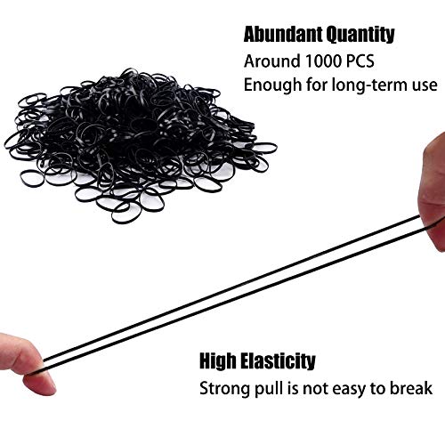 Paquete de 1000 Mini Gomas de Pelo Coletero Elástico Banda de Pelo Bandas Elásticas Suaves Para Pelo de Niños,Gomas de Pelo Elásticos Cintas Bandas de Trenzado,Trenzas, Peinado de Boda y Más (Negro)