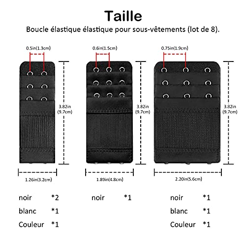 Paquete de 8 pinzas para sujetador de extensión de sujetador de 2 ganchos / 3 ganchos, tonos de piel blanco y negro, apto para todos los sujetadores.