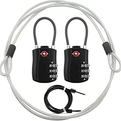 Paquete de cerraduras de equipaje TSA, candado de combinación de dígitos y cerradura de seguridad de viaje con combinación de cable de acero, Negro pack de 2 l-large