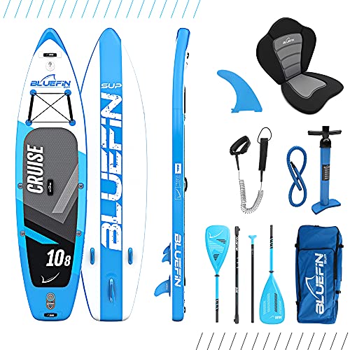 Paquete de Sup Bluefin Cruise | Tabla de Paddle Surf Hinchable | Remo de Fibra de Vidrio | Kit de Conversión a Kayak | Accesorios Completos | 5 Años de Garantía | Varias Medidas: 10’8, 12’, 15’