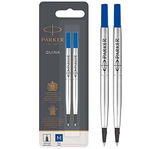 Parker 1950327 - Recambio para bolígrafo roller de punta mediana, azul, paquete de 2