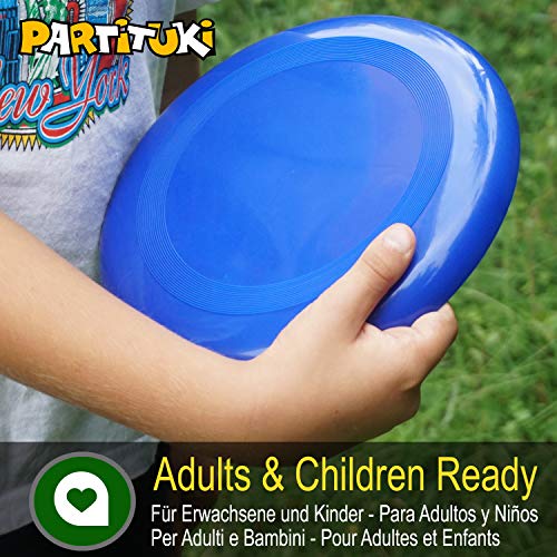 Partituki Pack de 2 Discos Voladores para Niños muy Fáciles de Sujetar. Mucho más Seguros que los Frisbees Estándar. Anillos Voladores. Colores: Azul y Rojo.