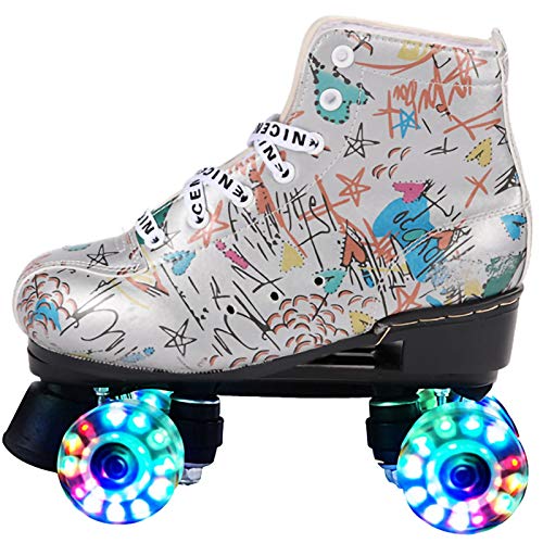 Patines de ruedas Adulto,Patines en paralelo clásicos para hombres y mujeres patines clásicos de piel de doble fila para interior y exterior(Color:H,Size:36)