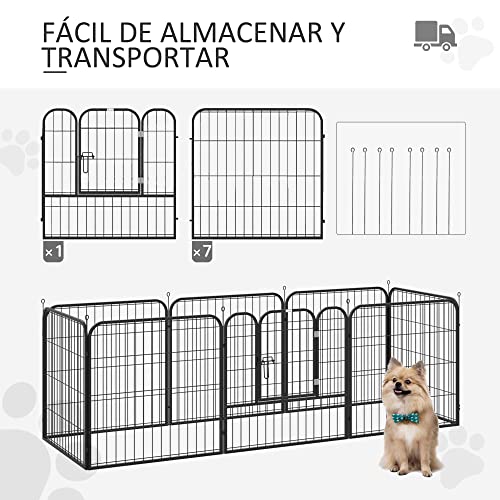 Pawhut Parque para Mascotas Perros 8 Vallas 79x79 cm Corral Plegable con Puerta y Doble Pestillo Paneles Metálicos Cerca de Entrenamiento Negro