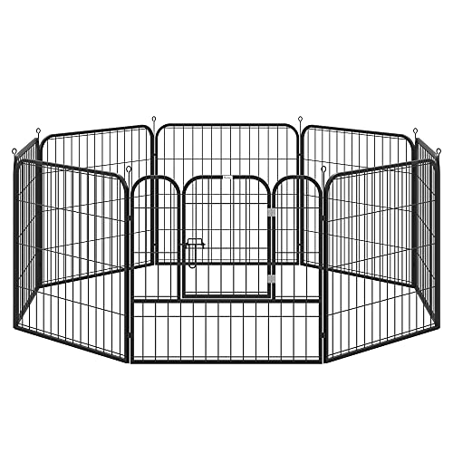 Pawhut Parque para Mascotas Perros 8 Vallas 79x79 cm Corral Plegable con Puerta y Doble Pestillo Paneles Metálicos Cerca de Entrenamiento Negro