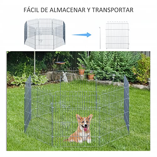 PawHut Parque para Mascotas Valla Corral 8 Vallas 63x76cm + Puerta Entrenamiento Perros