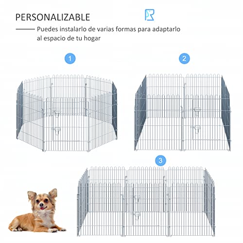 PawHut Parque para Mascotas Valla Corral 8 Vallas 63x76cm + Puerta Entrenamiento Perros