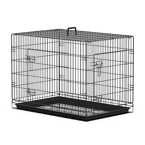 PawHut Transportín de Perro de 2 Puertas Jaula de Alambre para Perros Plegable con Asa Acero 91x61x67cm Negro