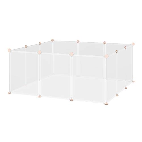 Pawhut Valla para Animales Pequeños Jaula Modular de Metal con 12 Paneles 24 Conectores para Conejos Cobayas y Cachorros 105x105x45 cm Blanco