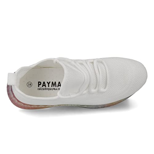 PAYMA - Zapatillas Sneakers Deportivas Mujer. con y Sin Cordones. Tenis Gimnasio, Deporte, Casual y Caminar. Malla Traspirable. Piso Transparente. Color: Blanco. Talla: EU 37