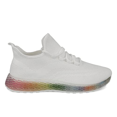 PAYMA - Zapatillas Sneakers Deportivas Mujer. con y Sin Cordones. Tenis Gimnasio, Deporte, Casual y Caminar. Malla Traspirable. Piso Transparente. Color: Blanco. Talla: EU 37