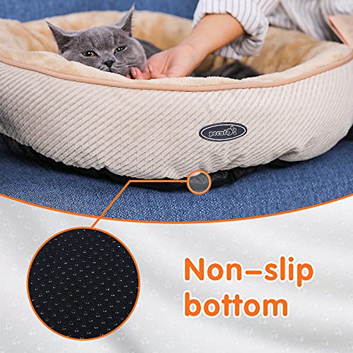 Pecute Cama de Gatos y Perros Pequeños Redonda y Cálida 55cm de Diámetro Cama para Mascotas Cojín de Gato Lavable de la Cama Lecho Ovalado de Cueva de Anidación Adecuado