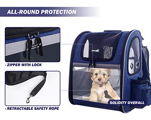 Pecute Transportin Gato Mochilas para Gatos y Perro Bolsa para Mascotas Expandible y Plegable, Carga Máxima 15 kg, para Viajar en Tren/automóvil/Restaurante/avión (Azul, Ventana Transparente)