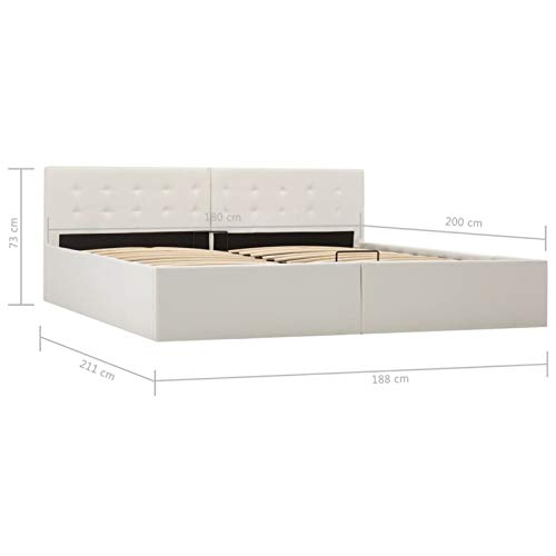 pedkit Cama Canapé Hidráulica de Gran Capacidad Canapé Abatible Cama de Matrimonio Cuero Sintético Blanco 180 x 200 cm