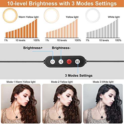 PEHESHE Aro de Luz Aro de Luz con Tripode Aro de Luz para Movil TIK Tok Anillo de Luz con Control Remoto Bluetooth 3 Modos 11 Brillos Regulables para Maquillaje, Selfie, Streaming, Youtube