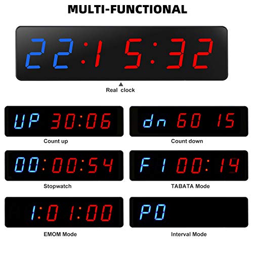 PELLOR Temporizador con Pantalla LED, Mini Portátil Dígitos LED Temporizador de Intervalos, Reloj en Tiempo Real de 12/24 Horas, Gym Temporizador, Brillo y Volumen Ajustable