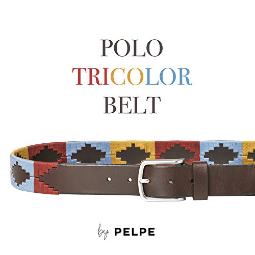 PELPE - Cinturón argentino de piel, con pulsera de hilo y cuero a juego. Cinturón bordado sobre cuero, para hombre y mujer. Cinturones argentinos Polo