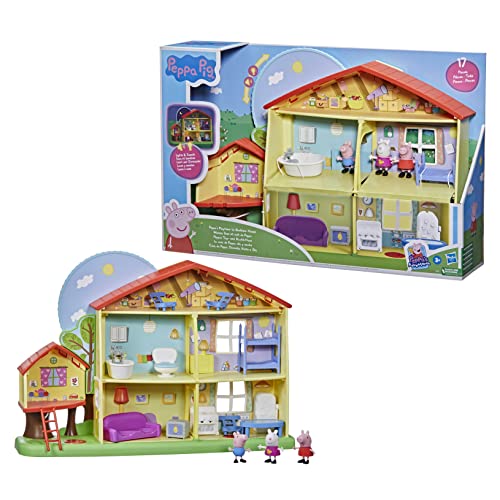 Peppa Pig Peppa's Adventures Peppas - Casa de Juegos para día y Noche, con Voz, Luces y Sonidos, 3 Figuras, 13 Accesorios, a Partir de 3 años