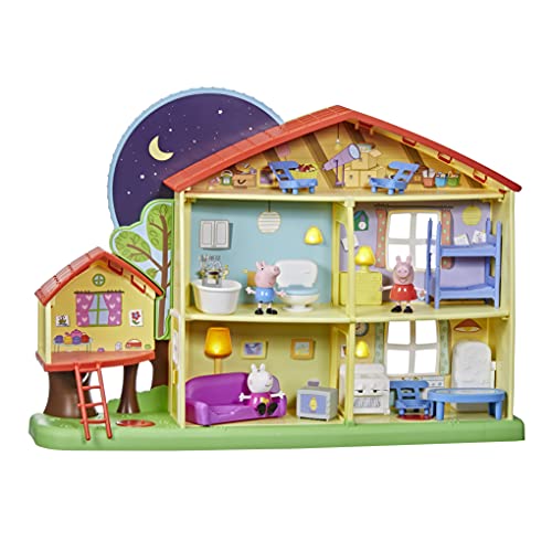 Peppa Pig Peppa's Adventures Peppas - Casa de Juegos para día y Noche, con Voz, Luces y Sonidos, 3 Figuras, 13 Accesorios, a Partir de 3 años