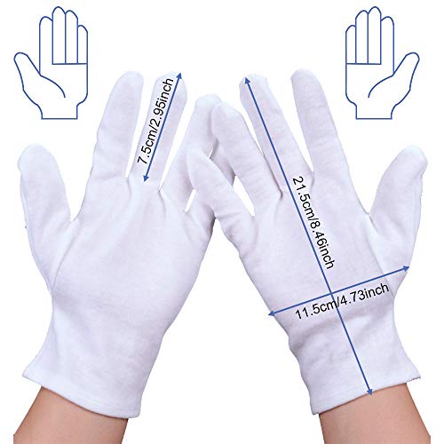 Perfetsell 12 Pares 24 Guantes Algodon Blanco Guantes Tela Blanca Finos Guantes Algodon Mujer Hombre Guantes de Joyeria Lavables Guantes Algodon Blanco para Camarero Joyería Plata Cámara Disfraz