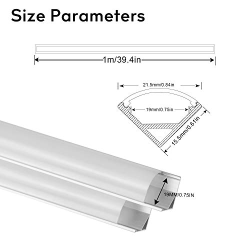 Perfil de Aluminio, 12 Pack 1M/3,3ft V Forma, Cubierta de difusor blanco lechoso, Los Casquillos de Extremo y los Clips de Montaje del Metal, Canal de Aluminio para tiras LED, 12M, Plata