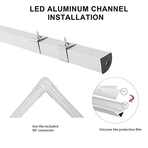 Perfil de Aluminio, 12 Pack 1M/3,3ft V Forma, Cubierta de difusor blanco lechoso, Los Casquillos de Extremo y los Clips de Montaje del Metal, Canal de Aluminio para tiras LED, 12M, Plata