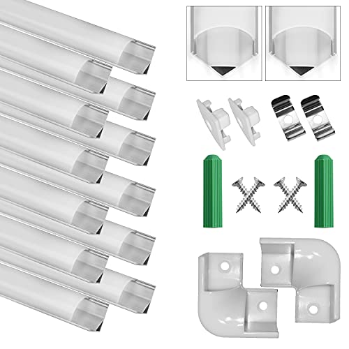 Perfil de Aluminio, 12 Pack 1M/3,3ft V Forma, Cubierta de difusor blanco lechoso, Los Casquillos de Extremo y los Clips de Montaje del Metal, Canal de Aluminio para tiras LED, 12M, Plata